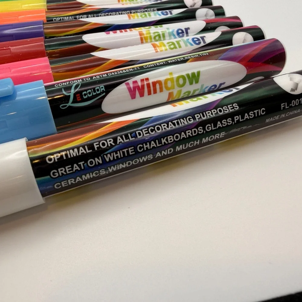 Le Color Window Marker Set 8 Pack Dry Erase Board Liquid Chalk Glass Craft New